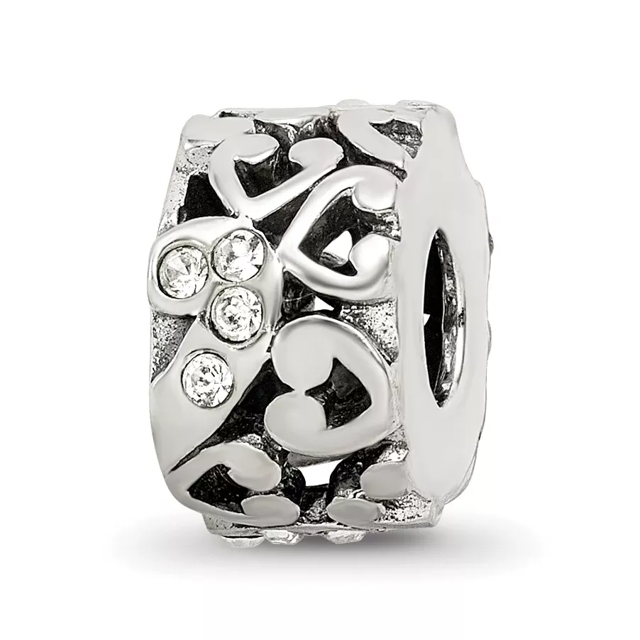Sterling Silver 925 Bead with Preciosa Crystal and Heart Design