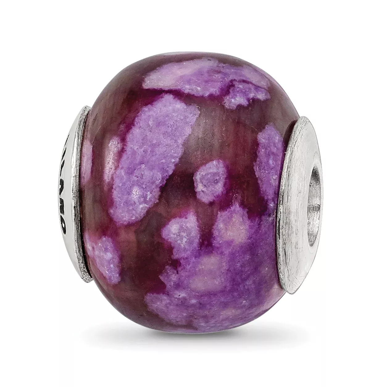 Sterling Silver 925 Bead with Purple Magnesite Stone Polished Finish