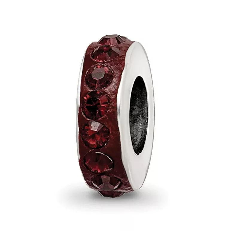 Sterling Silver 925 Bead with Red Preciosa Crystal Elegantly Antiqued