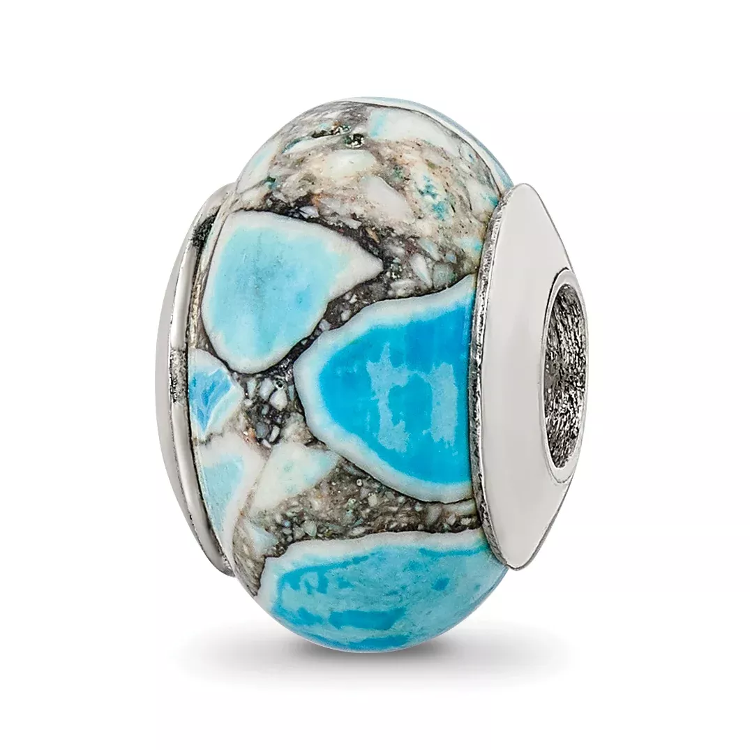 Sterling Silver 925 Blue Mosaic Magnesite Bead with Polished Finish