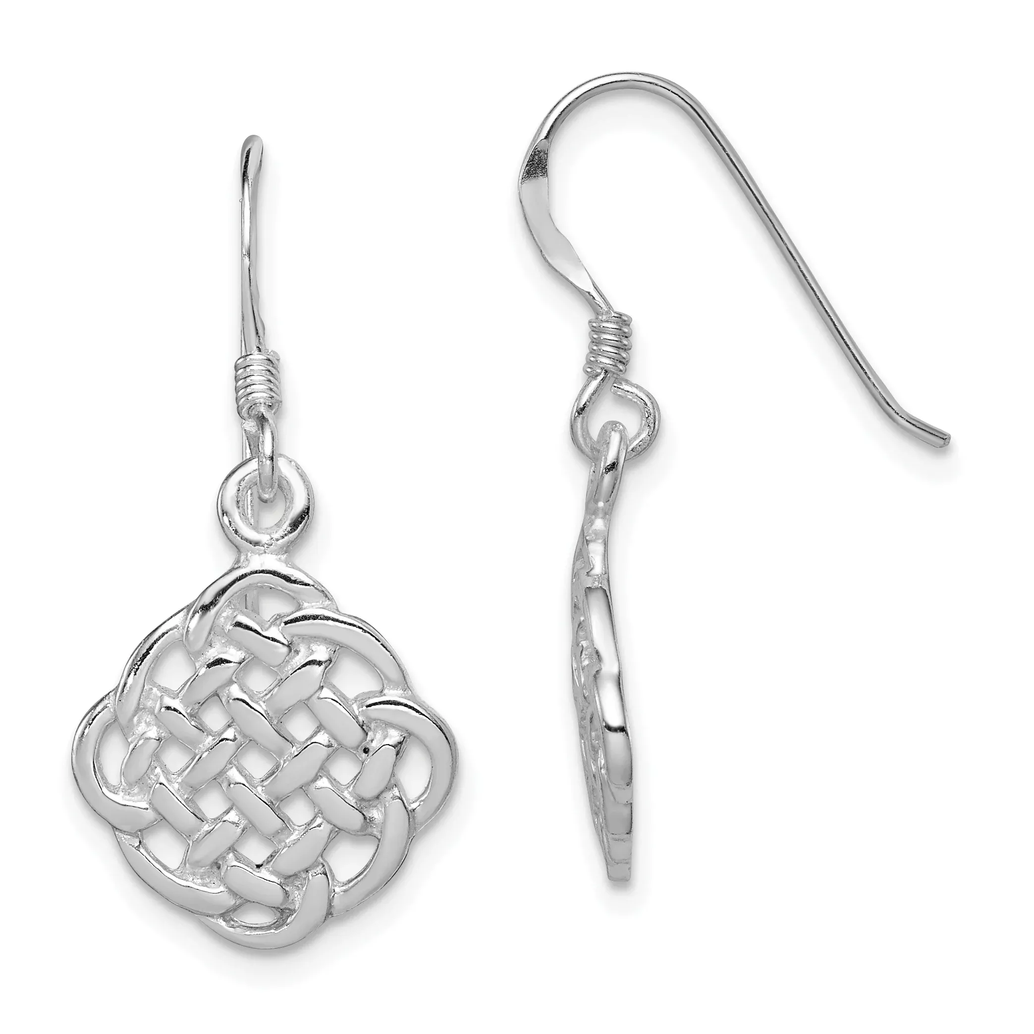 Sterling Silver 925 Celtic Dangle Earrings with Rhodium Plating, Polished Finish