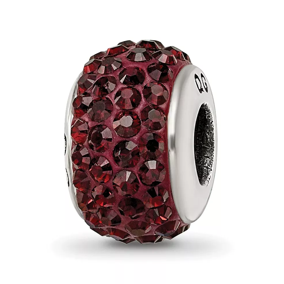 Sterling Silver 925 Crystal Bead with Red Preciosa Stone, Polished Finish