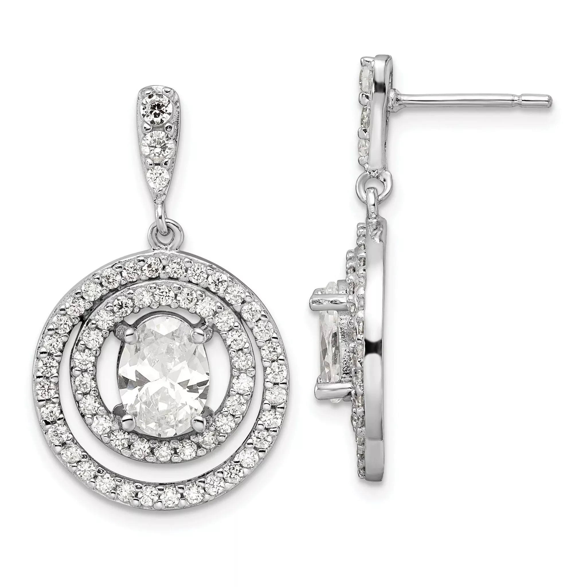 Sterling Silver 925 CZ Dangle Earrings with Clear Stones Elegant Drop Design.