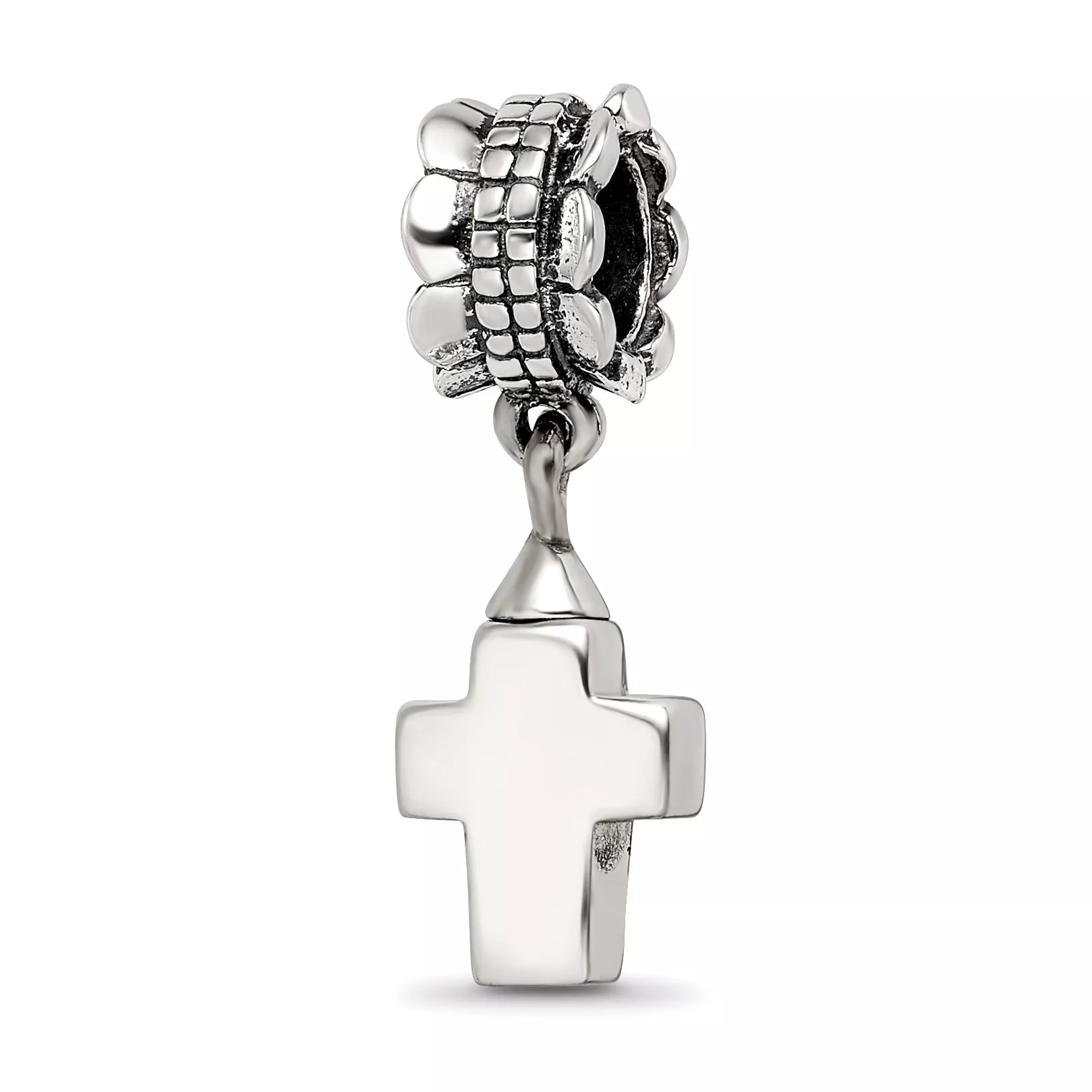 Sterling Silver 925 Dangle Bead with Antiqued Cross Charm