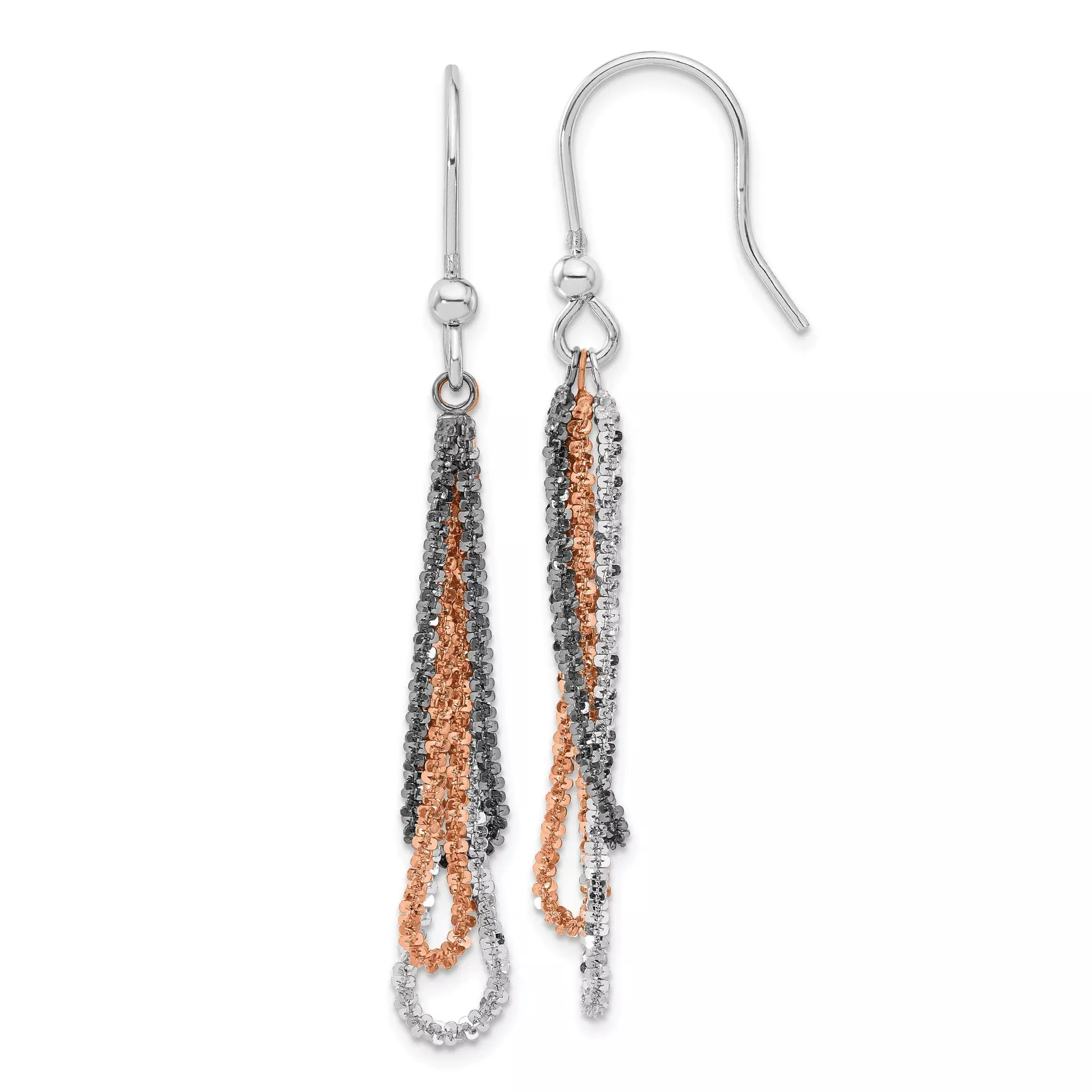 Sterling Silver 925 Dangle Earrings with Black Ruthenium & Rose-Tone Finish