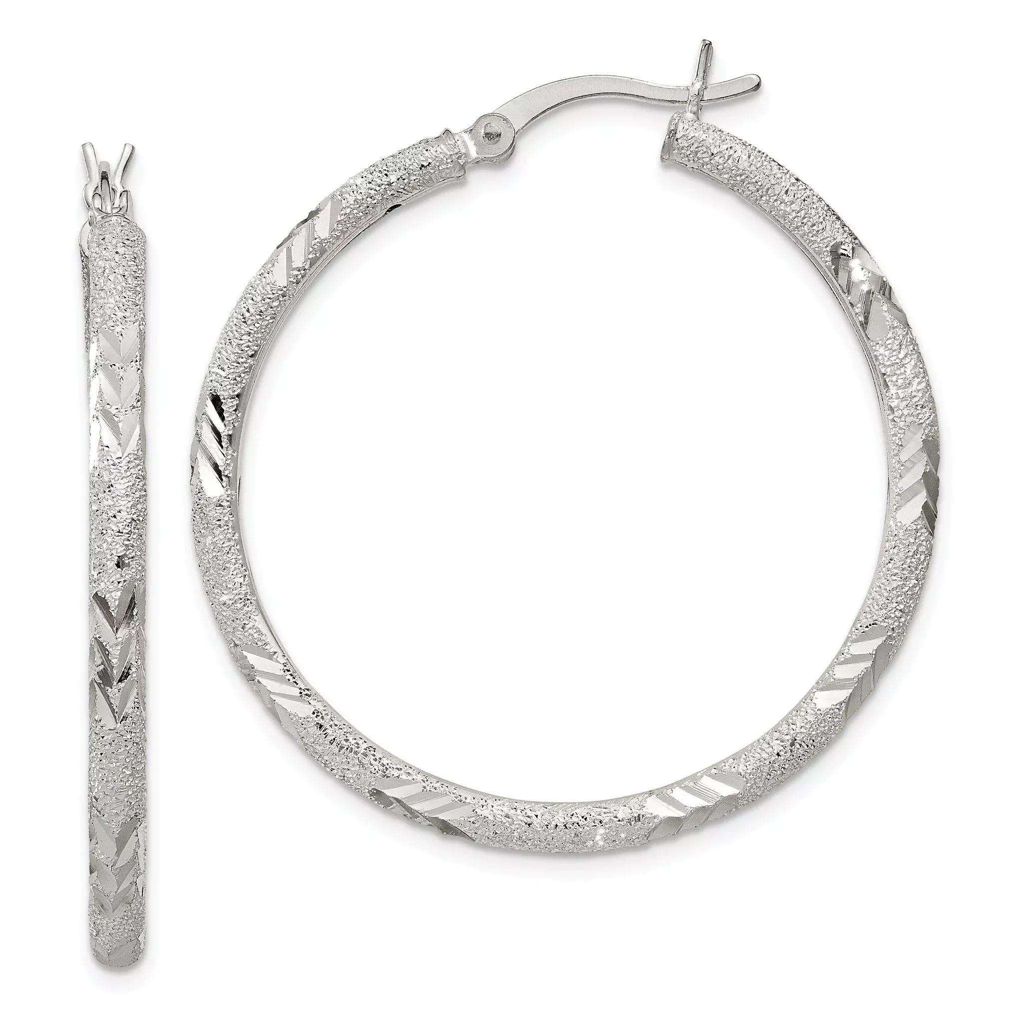 Sterling Silver 925 Diamond-Cut Hoop Earrings with Polished Laser Design
