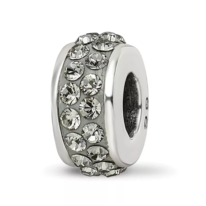 Sterling Silver 925 Double Row Crystal Bead with Grey Preciosa Stones Polished Finish