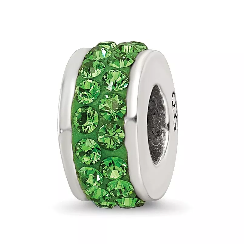 Sterling Silver 925 Double Row Green Crystal Bead Polished Finish