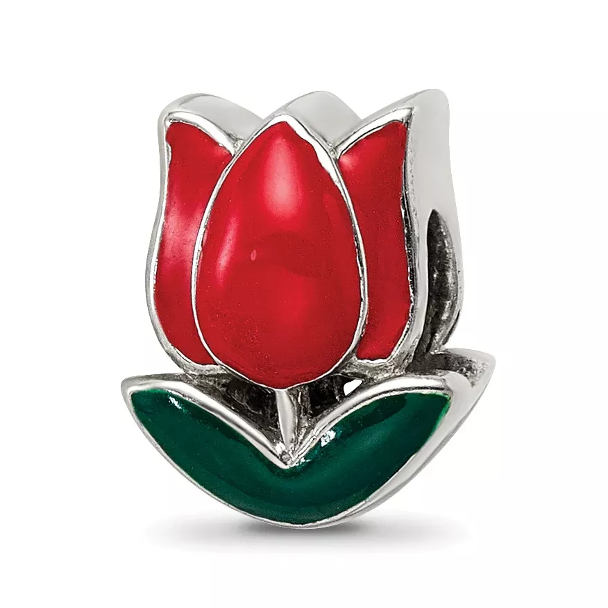 Sterling Silver 925 Enameled Tulip Bead with Elegant Floral Design
