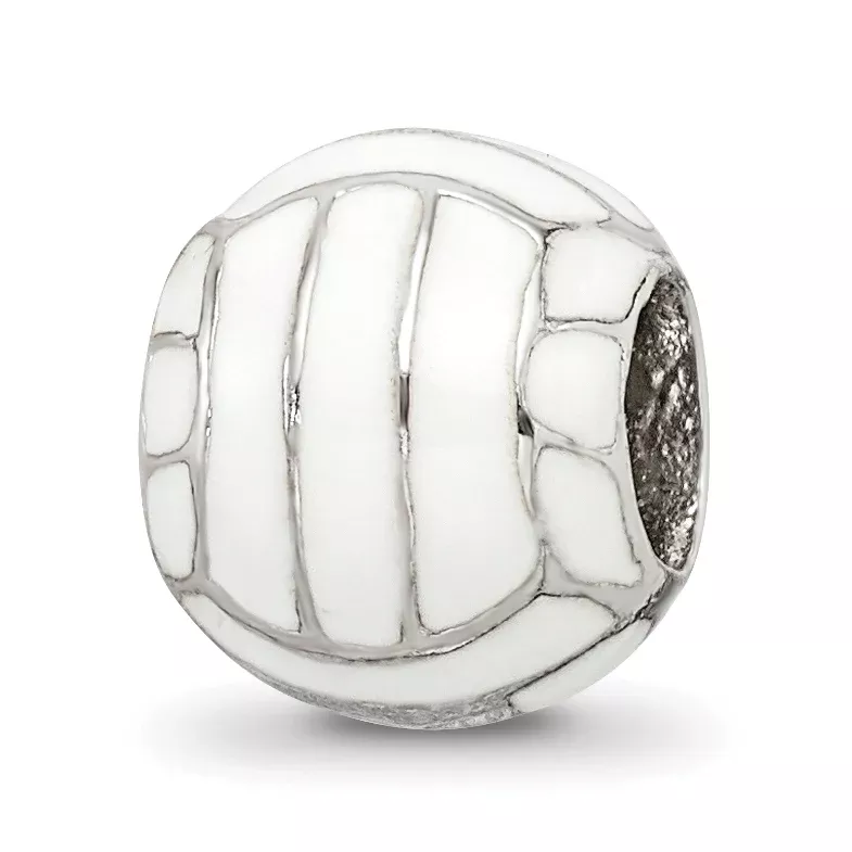 Sterling Silver 925 Enameled Volleyball Bead with Polished Finish