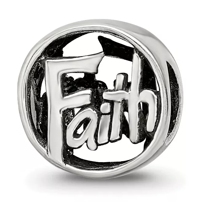 Sterling Silver 925 Faith Bead with Antiqued Finish Elegant Solid Design