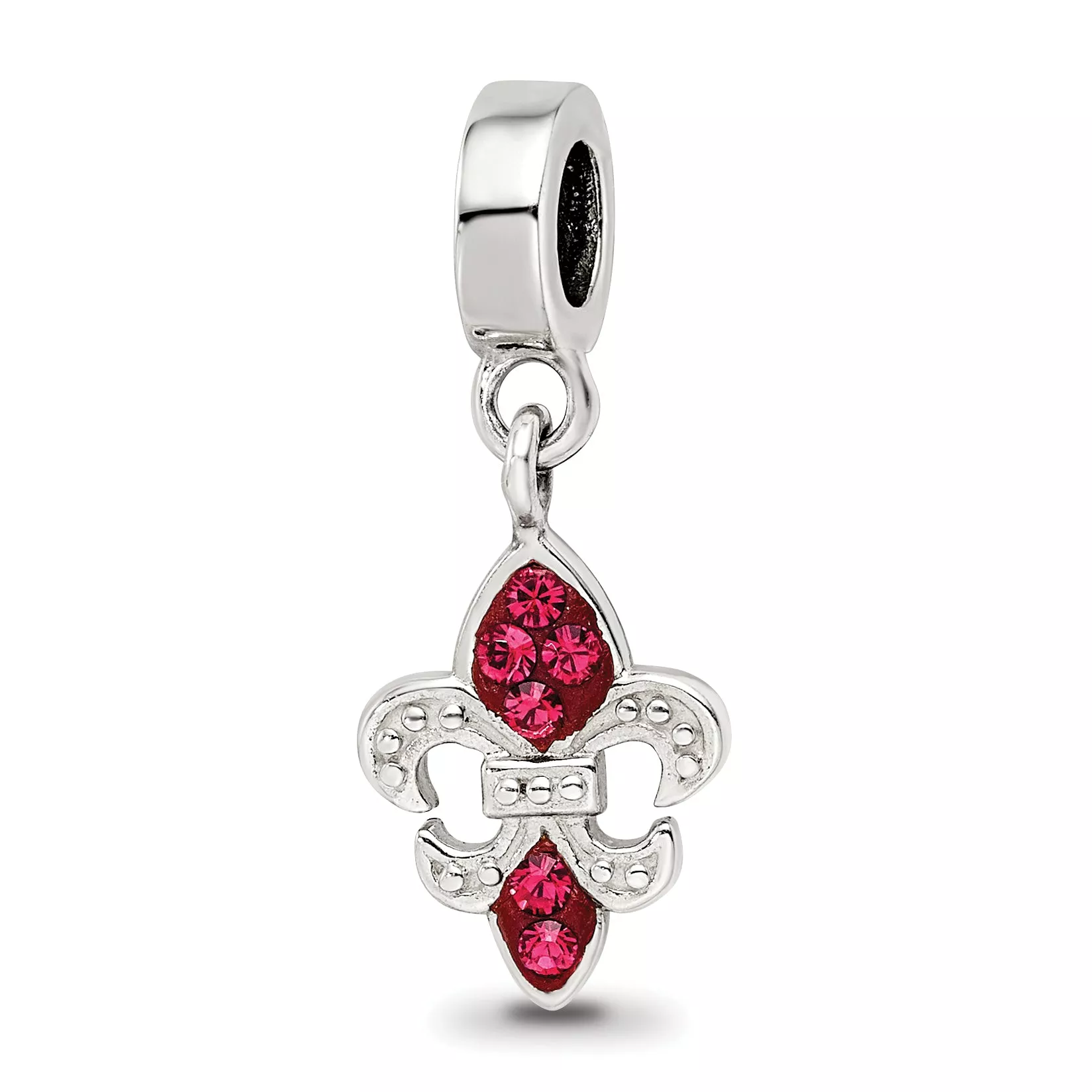 Sterling Silver 925 Fleur De Lis Dangle Bead with Red Preciosa Crystal