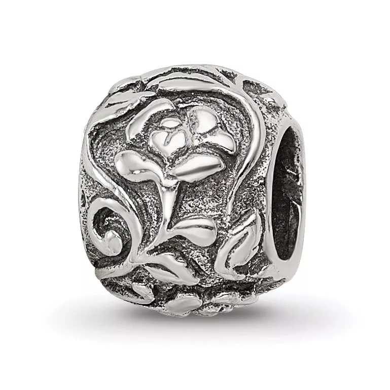 Sterling Silver 925 Floral Bead with Antiqued Finish Solid Craftsmanship