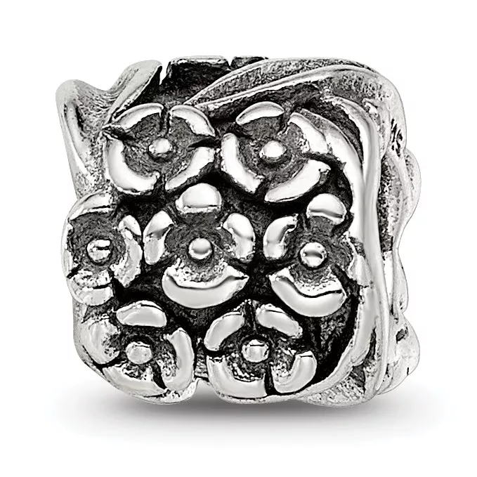 Sterling Silver 925 Floral Bead with Antiqued Finish Vintage Inspired