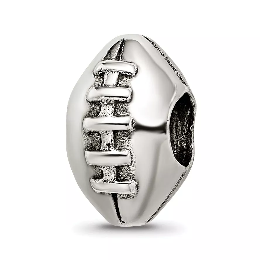 Sterling Silver 925 Football Bead with Antiqued Finish Solid Themed Design