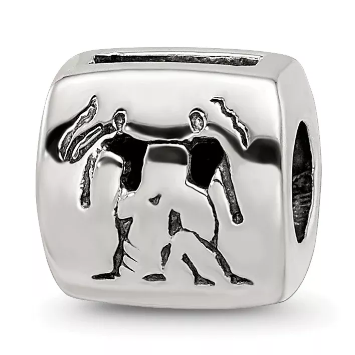 Sterling Silver 925 Gemini Zodiac Bead with Antiqued Finish Solid Cast