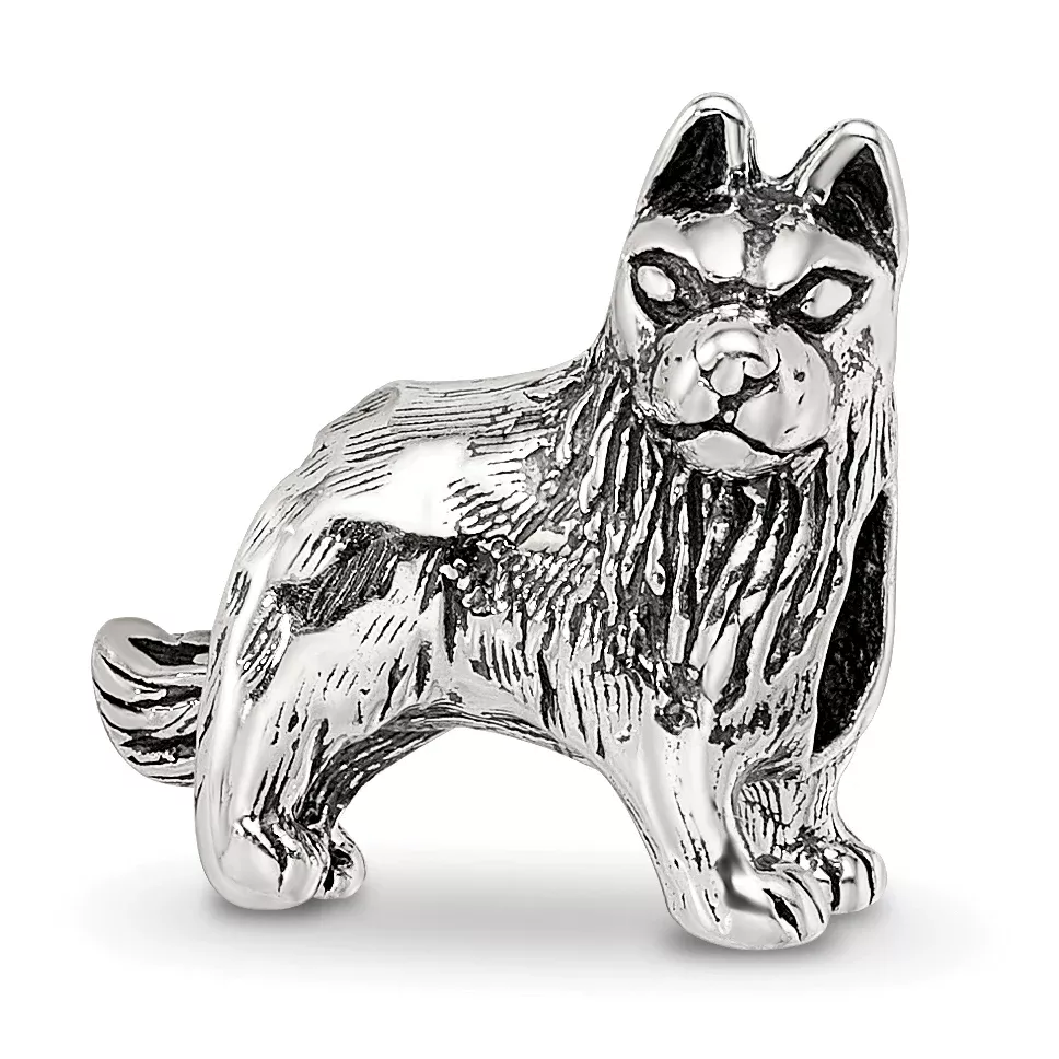 Sterling Silver 925 German Shepherd Bead with Antiqued Finish, Solid Cast Design