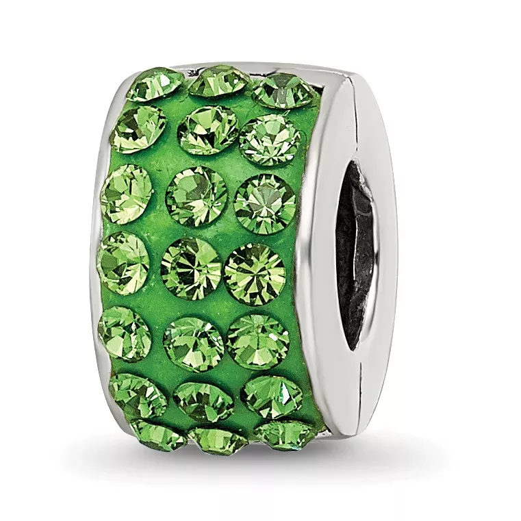 Sterling Silver 925 Green Preciosa Crystal Bead with Solid Casted Design