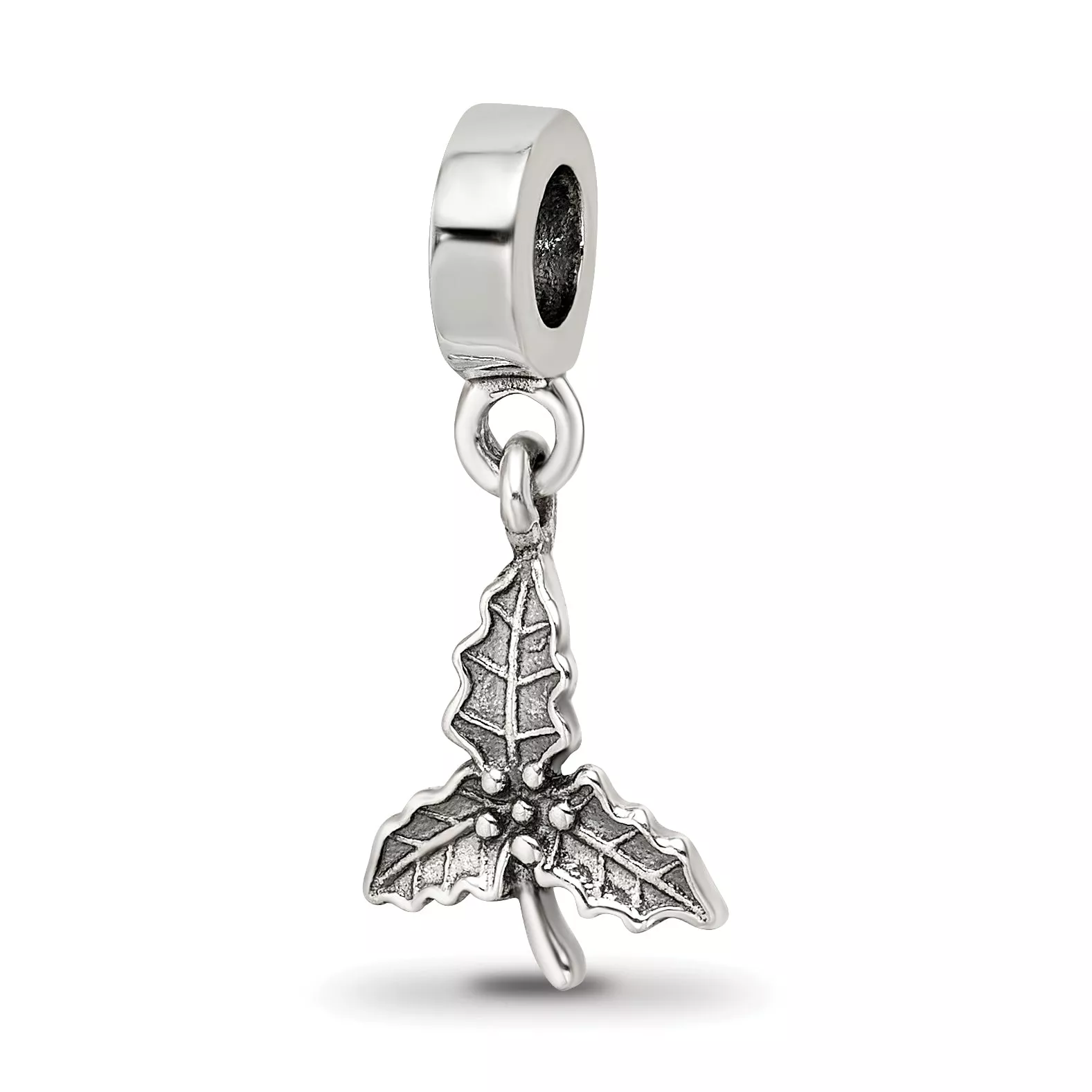 Sterling Silver 925 Holly Leaf Dangle Bead with Antique Finish