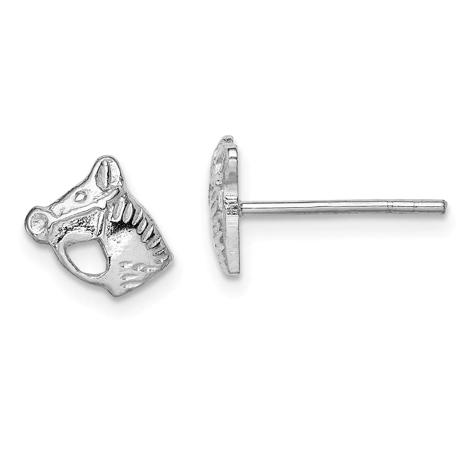 Sterling Silver 925 Horse Head Children's Earrings with Polished Textured Finish