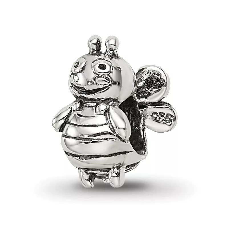Sterling Silver 925 Kids Bumblebee Bead with Antiqued Finish Solid Design