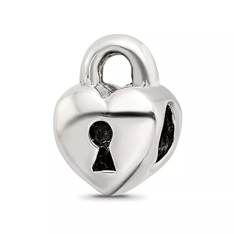 Sterling Silver 925 Kids Heart Lock Bead with Antiqued Finish Solid and Casted