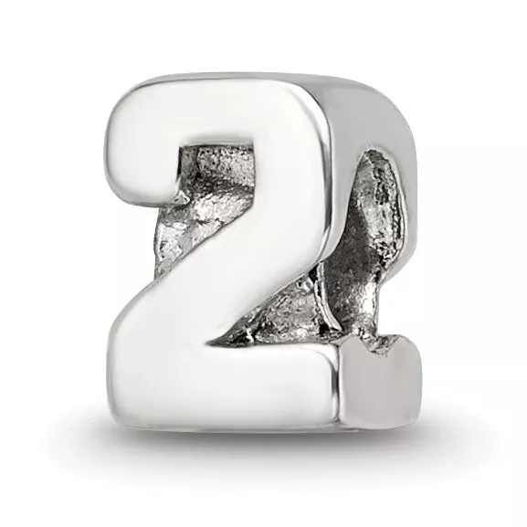 Sterling Silver 925 Kids Number 2 Bead with Polished Finish Solid Design