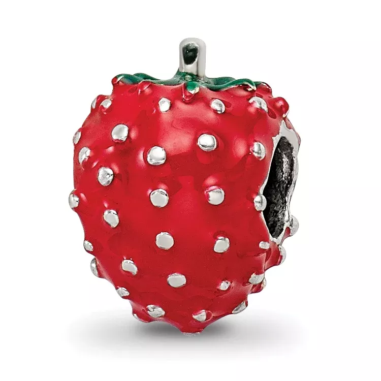 Sterling Silver 925 Kids Strawberry Bead with Red Enamel Solid and Charming