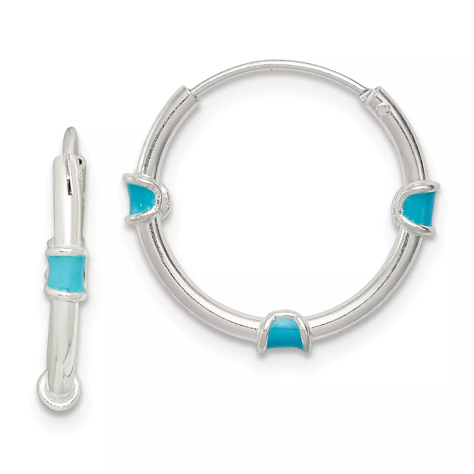 Sterling Silver 925 Light Blue Enamel Endless Hoop Earrings Polished Finish