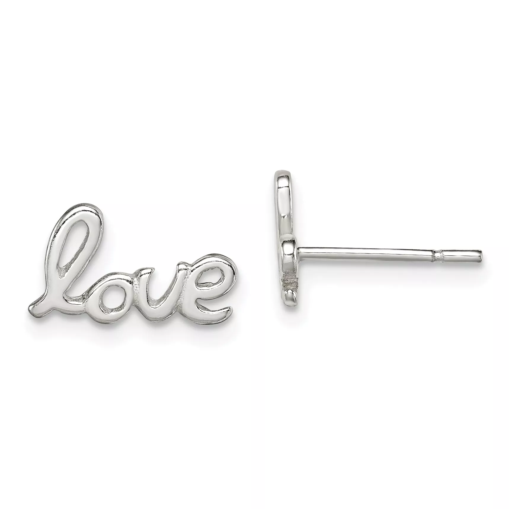 Sterling Silver 925 Love Post Earrings with Polished Finish and Anti-Tarnish Coating