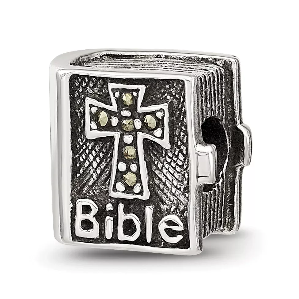 Sterling Silver 925 Marcasite Cross Bead with Polished Finish