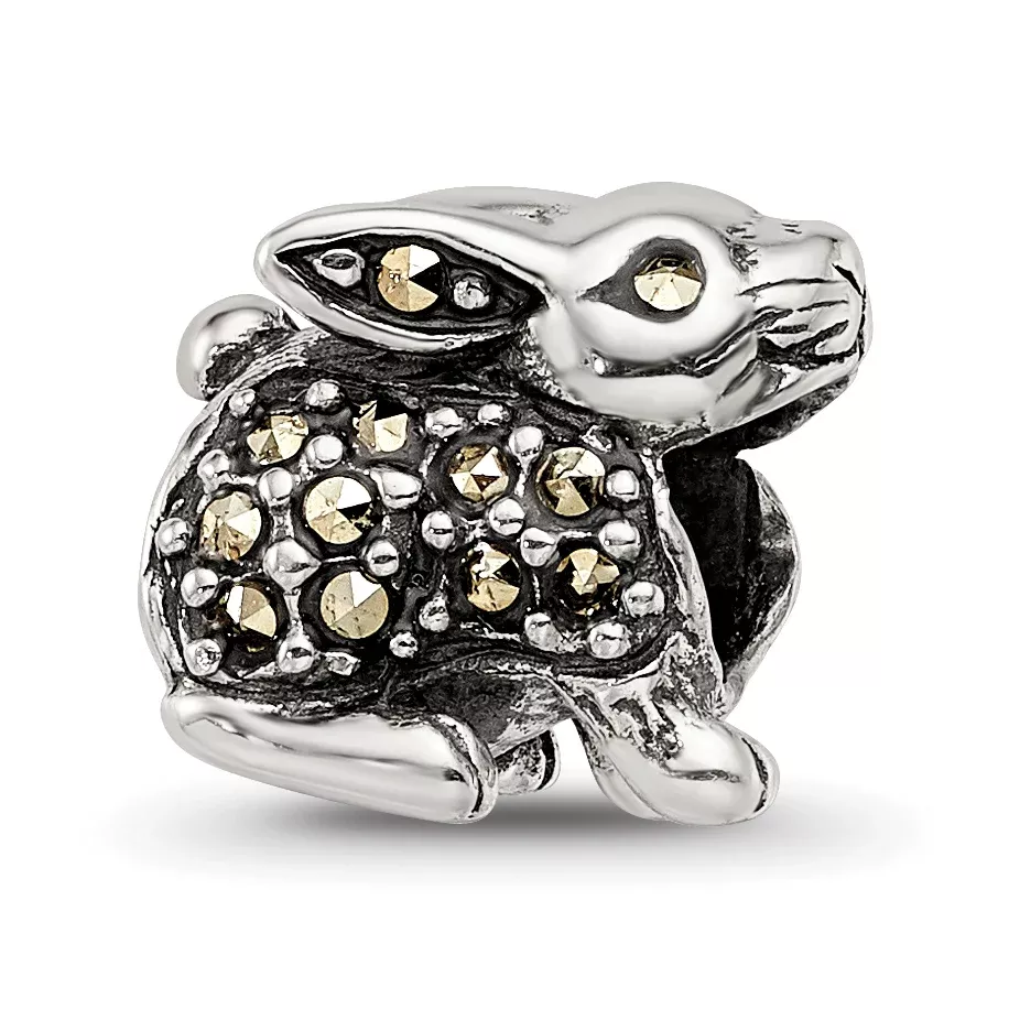 Sterling Silver 925 Marcasite Rabbit Bead Polished Solid Finish