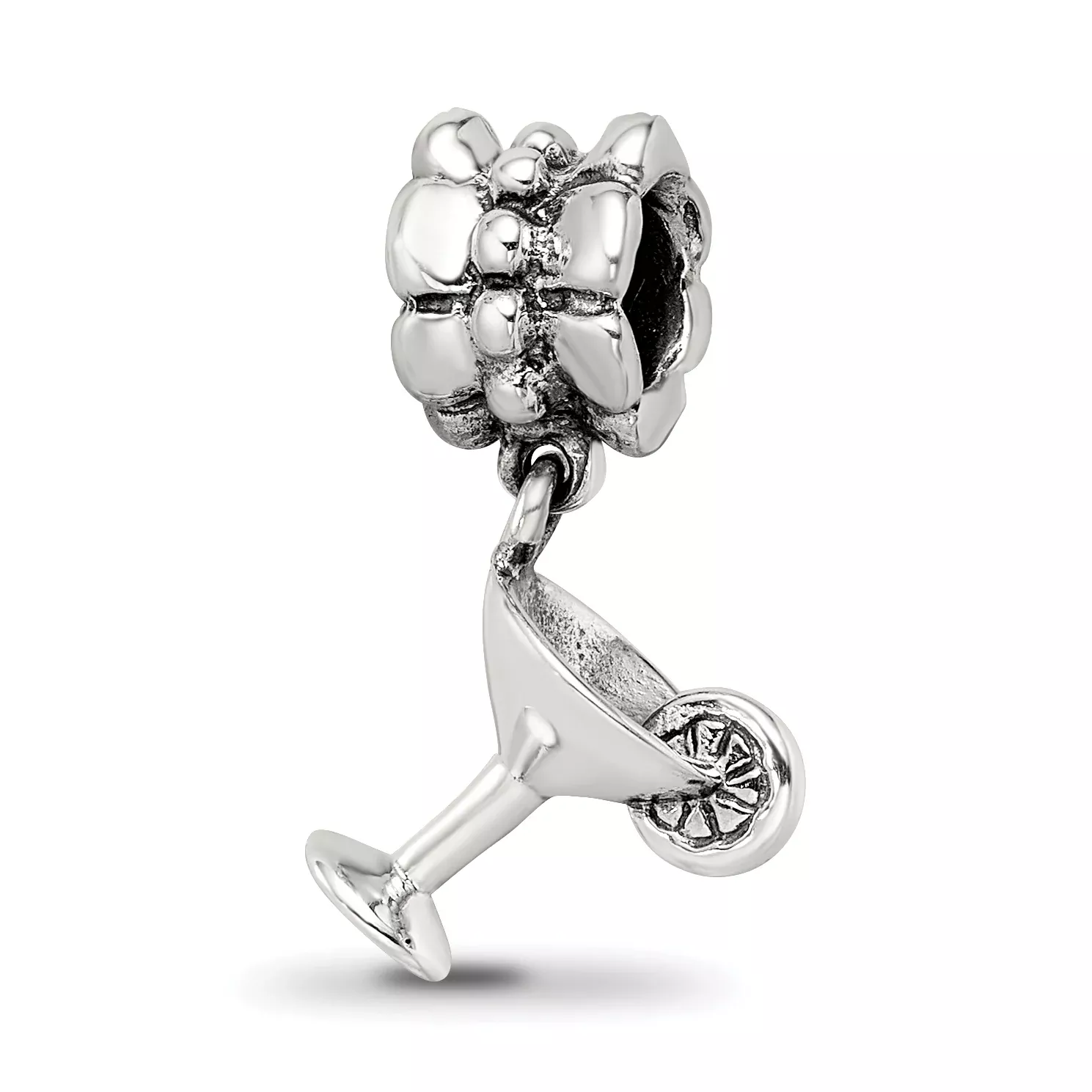 Sterling Silver 925 Margarita Dangle Bead with Antiqued Finish Solid Design