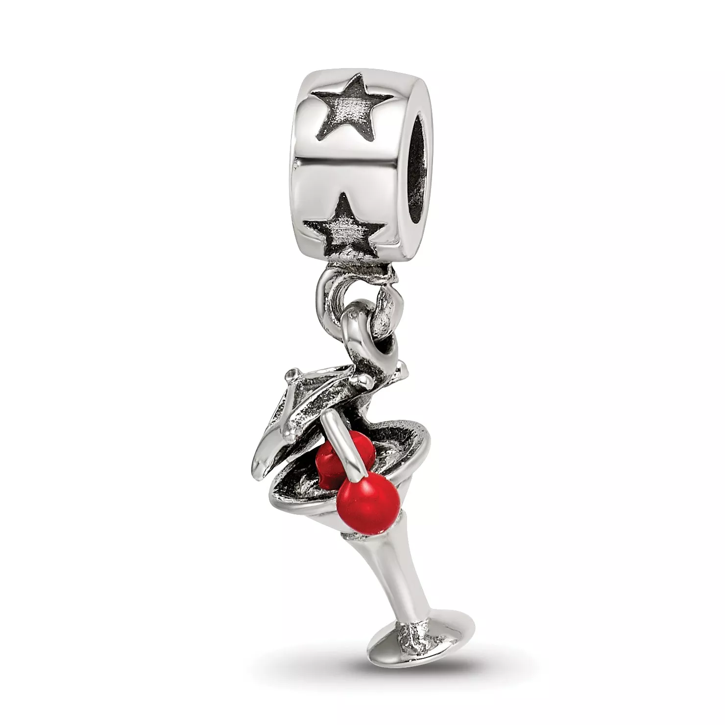 Sterling Silver 925 Martini Dangle Bead with Enamel Accent Antiqued Finish