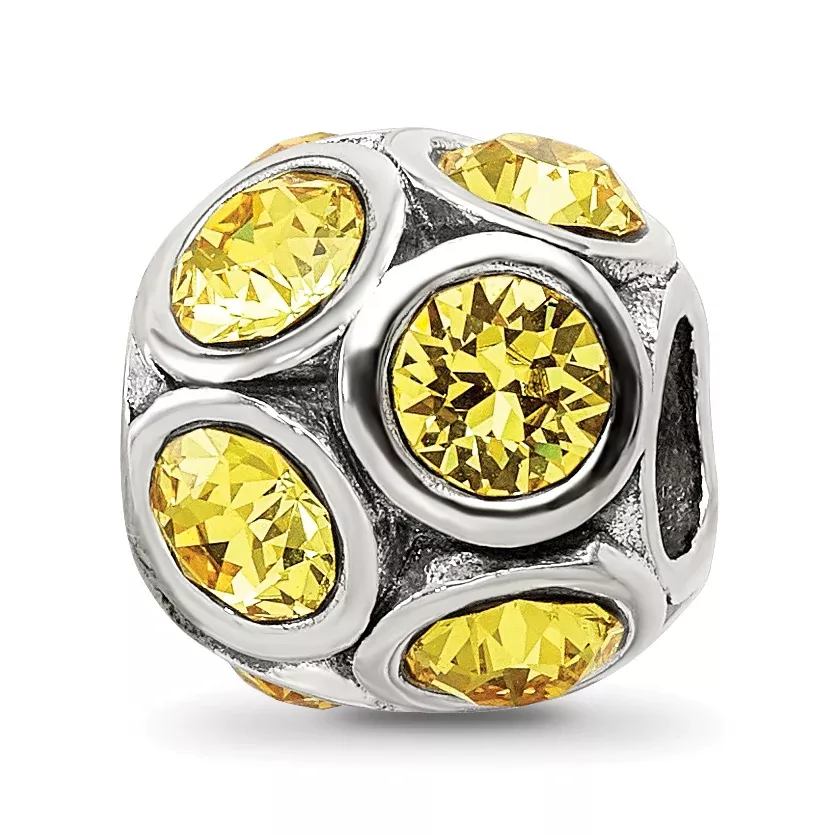 Sterling Silver 925 November Birthstone Yellow Crystal Bead Elegant Solid Design