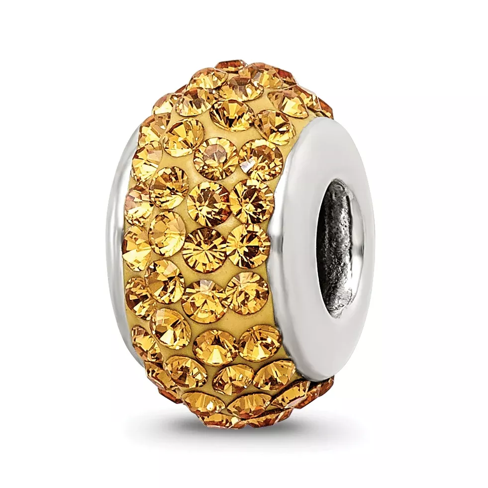 Sterling Silver 925 Orange Crystal Bead with Polished Finish Elegant Design