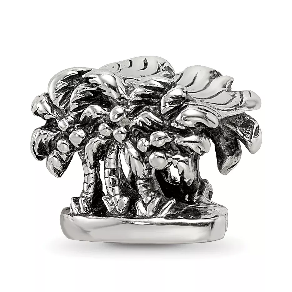 Sterling Silver 925 Palm Tree Bead with Solid Cast Design
