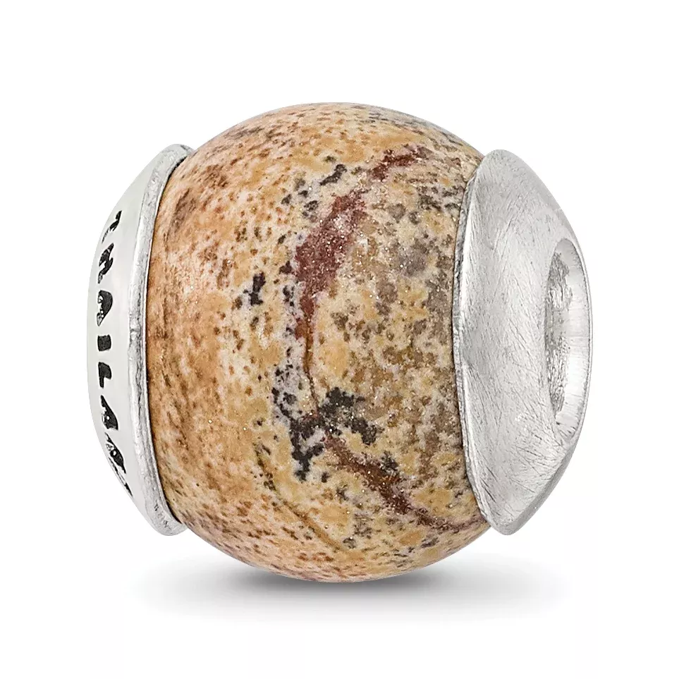 Sterling Silver 925 Polished Picture Jasper Bead with Earthy Elegance