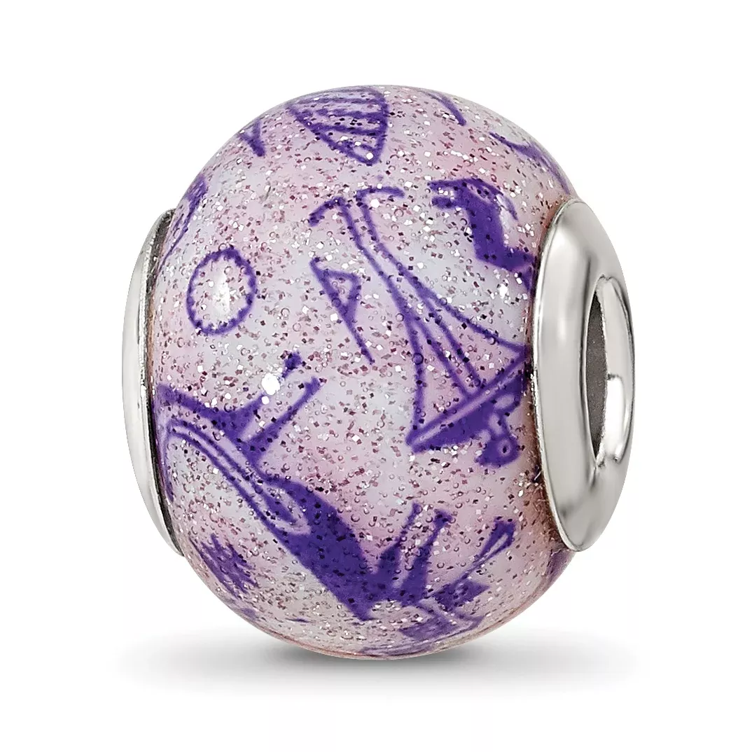 Sterling Silver 925 Polished Purple Glass Bead Elegant Italian Design
