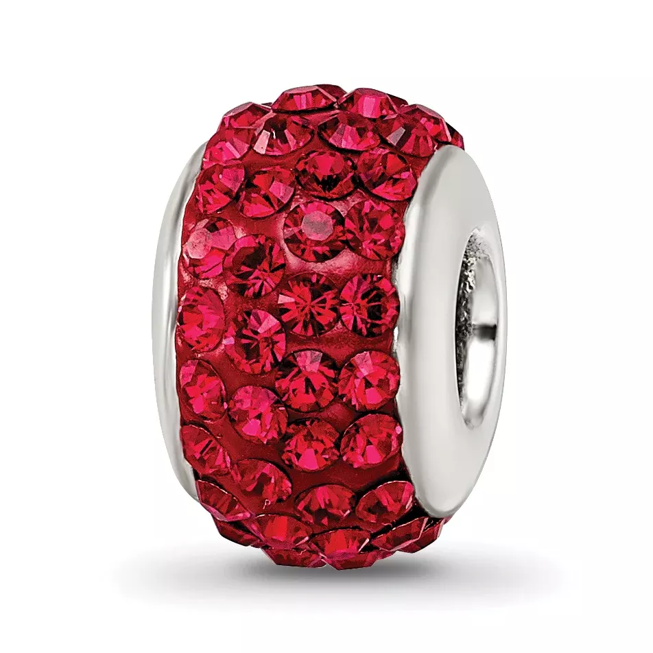 Sterling Silver 925 Red Crystal Bead with Polished Finish and Solid Design
