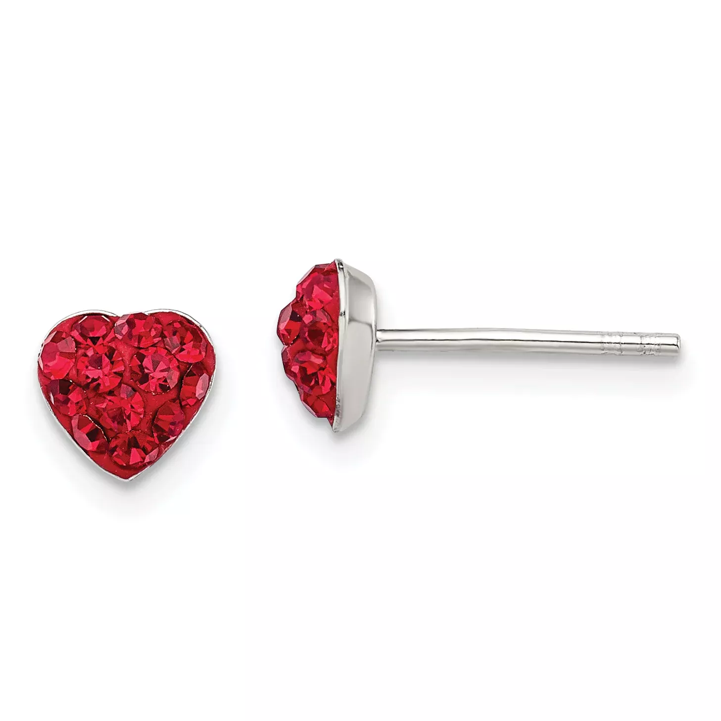 Sterling Silver 925 Red Preciosa Crystal Heart Earrings with Polished Finish