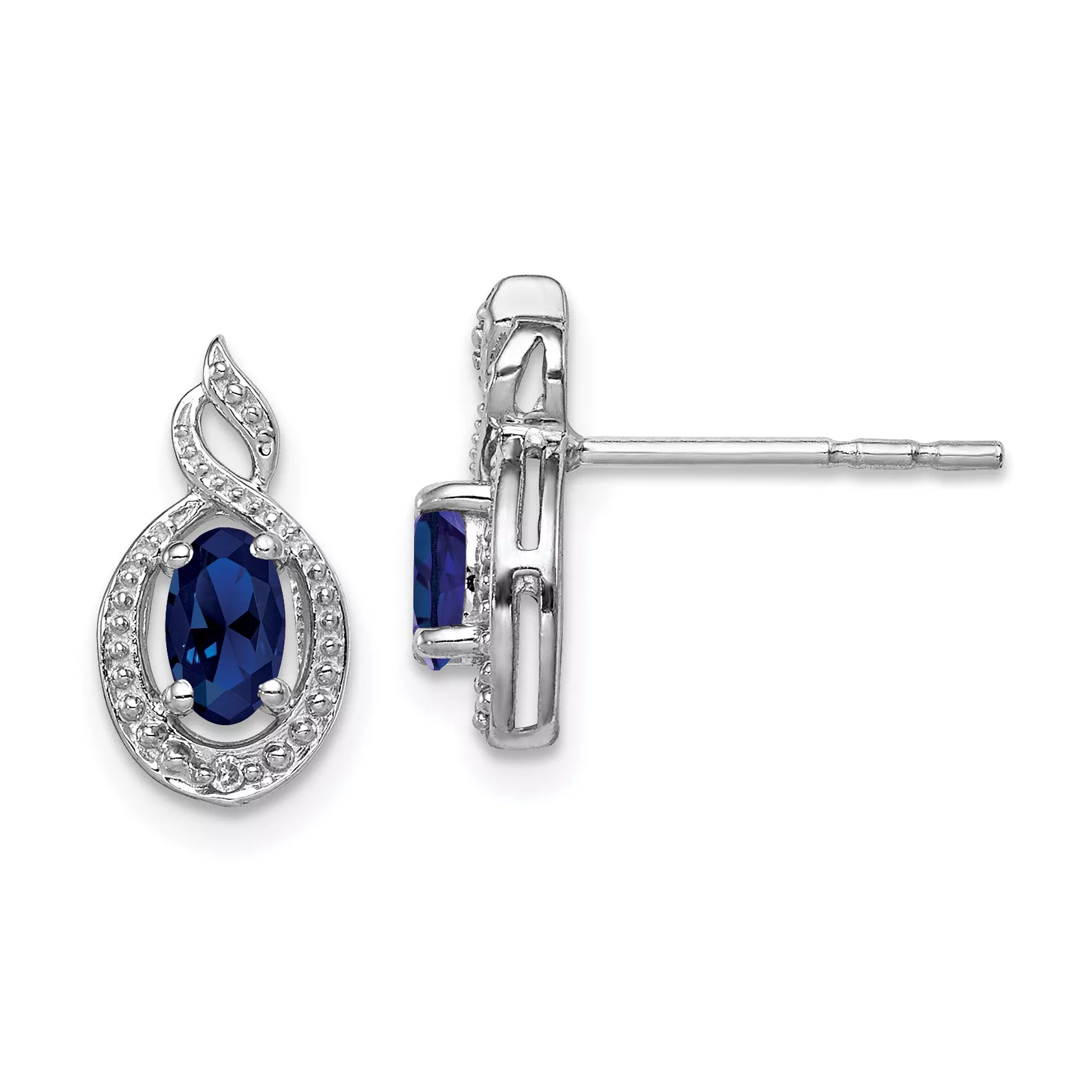 Sterling Silver 925 Rhodium-Plated Sapphire & Diamond Earrings for Women