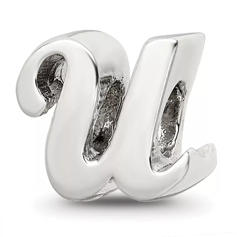Sterling Silver 925 Script Letter U Bead with Polished Finish