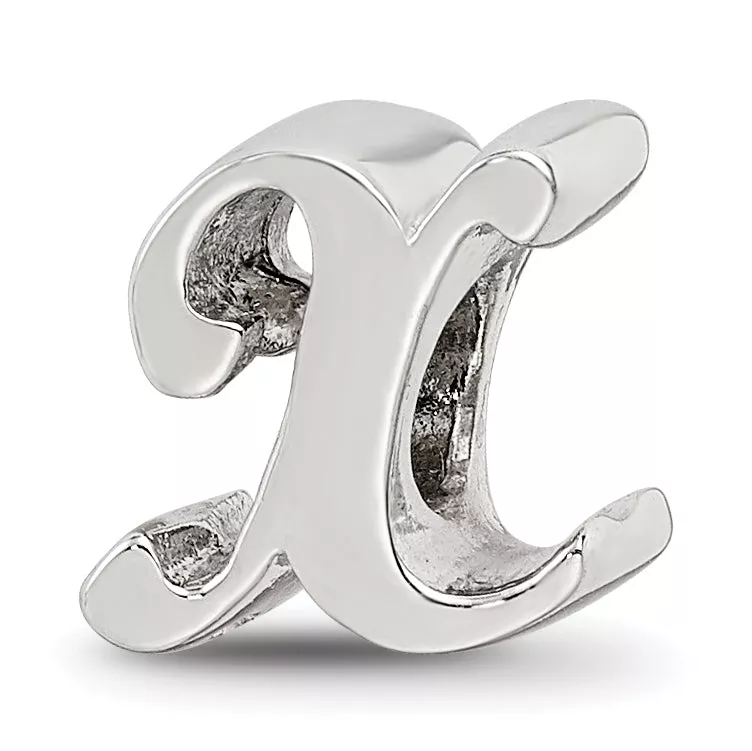 Sterling Silver 925 Script Letter X Bead with Polished Finish