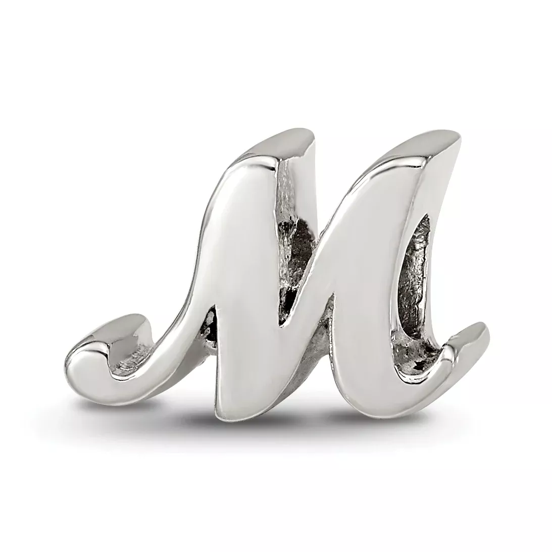 Sterling Silver 925 Script M Bead with Polished Finish Solid