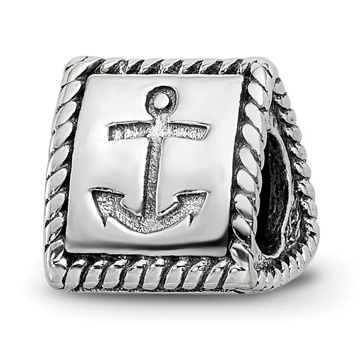 Sterling Silver 925 Trilogy Bead with Anchor Cross Heart Antiqued Finish