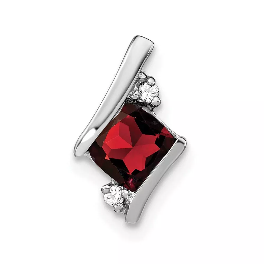 Sterling Silver Antique Cushion Garnet and Real Diamond Pendant