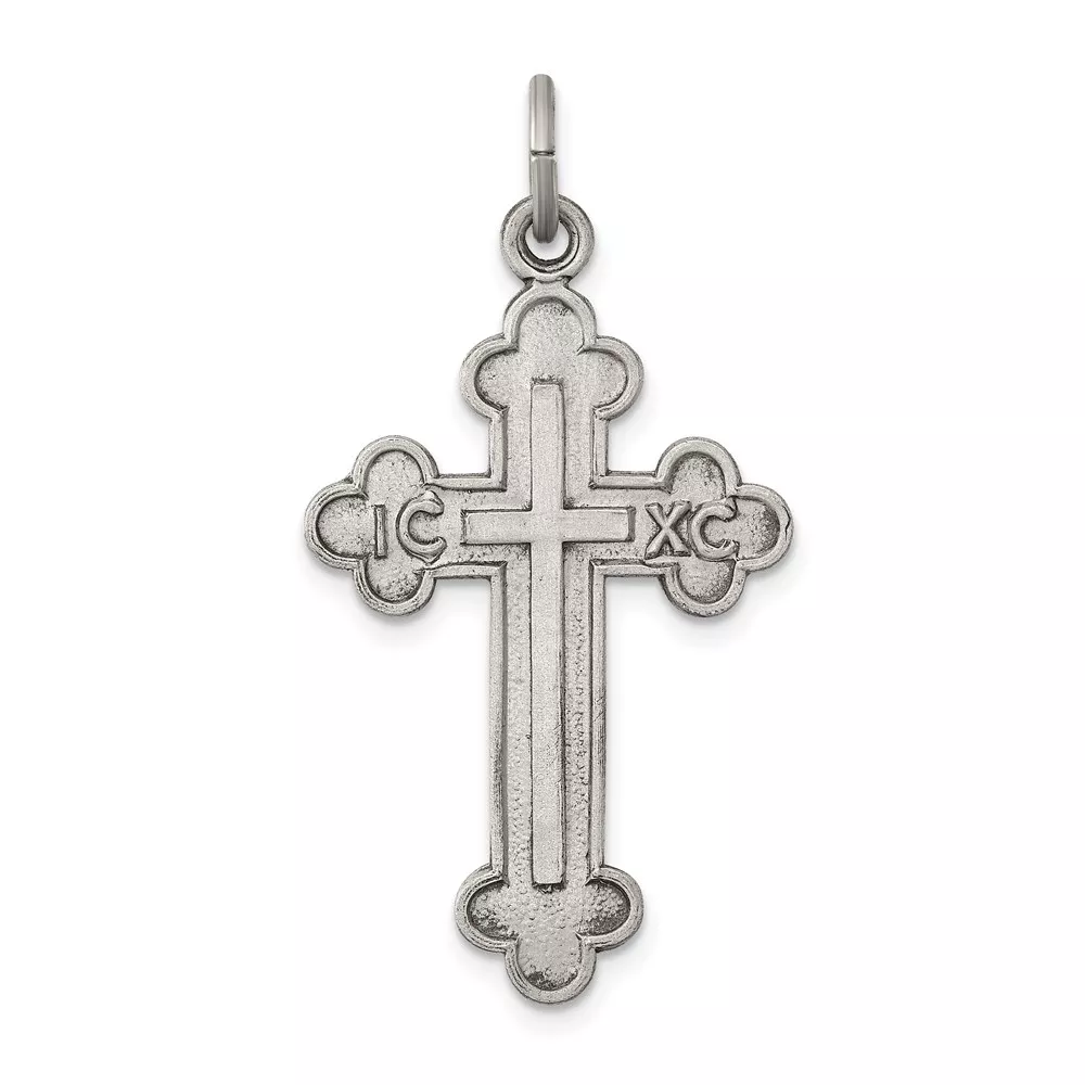 Sterling Silver Antiqued, Textured and Brushed Latin Cross Pendant