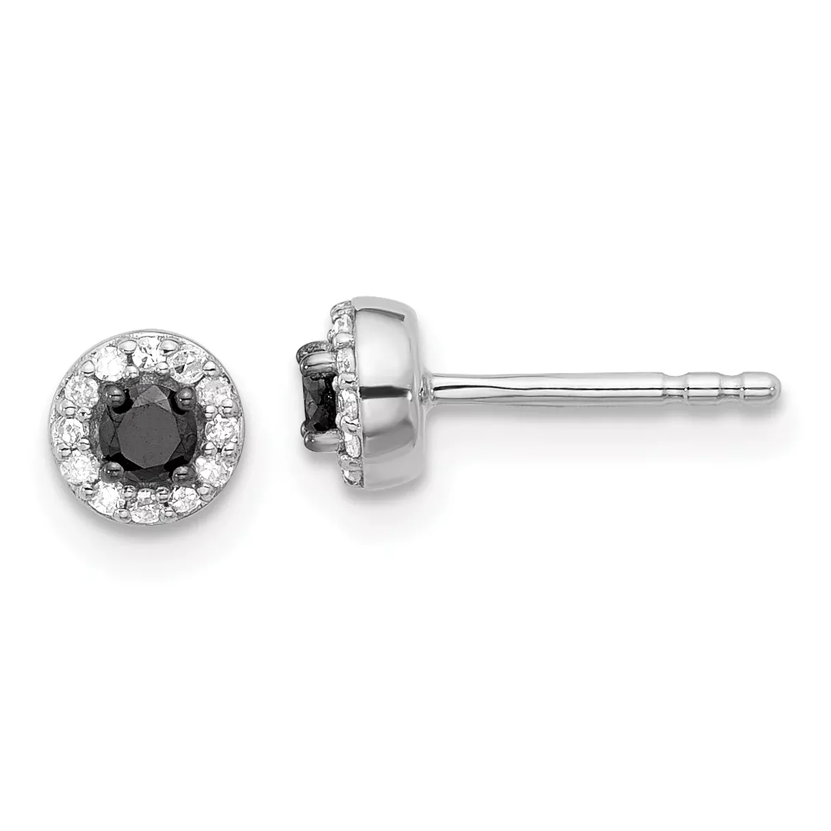 Sterling Silver Black and White Diamond Circle Stud Earrings Gift Ready Polished Finish