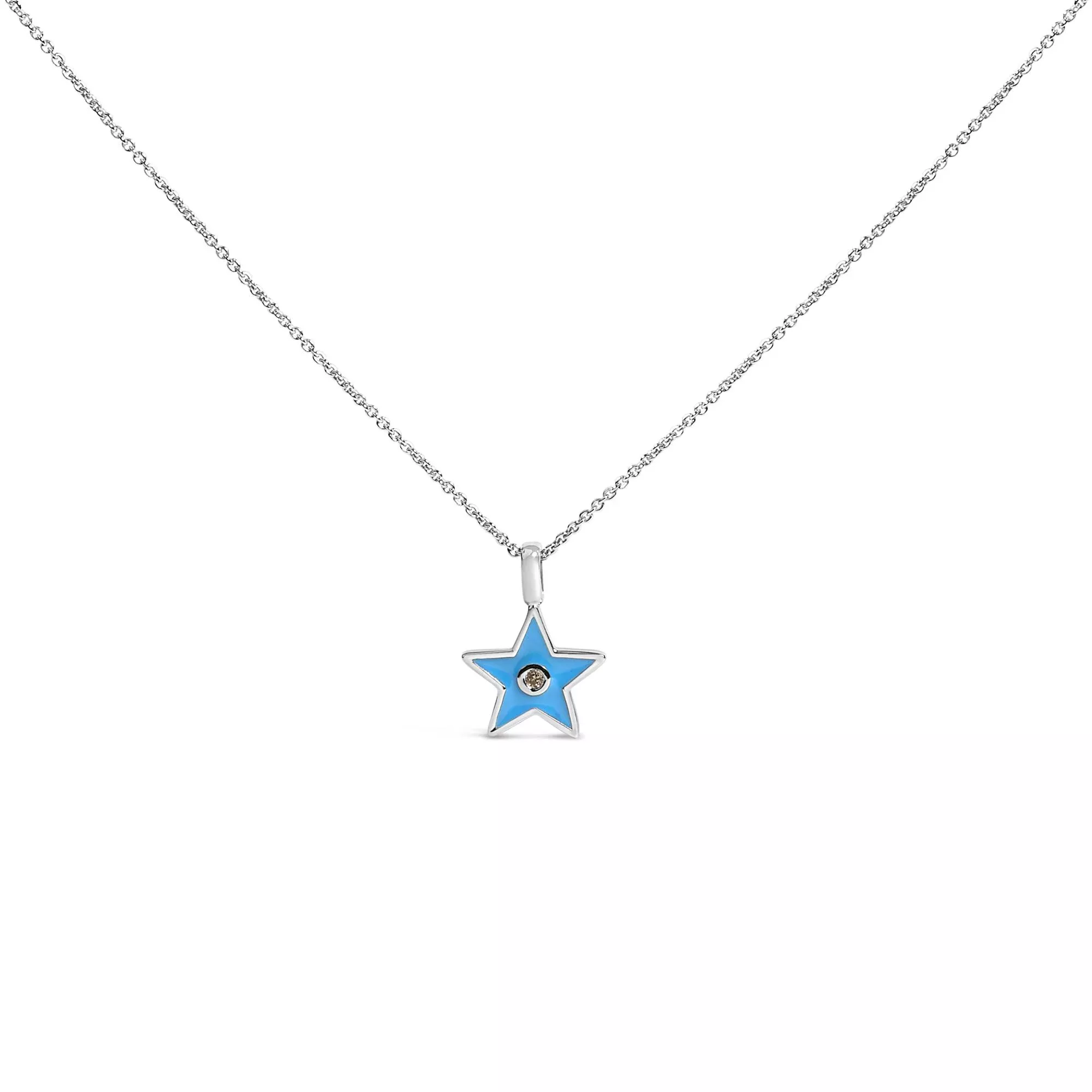 Sterling Silver Blue Enamel and Diamond Accent Star Pendant Necklace